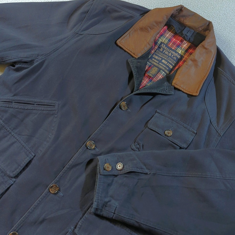 VTG Abercrombie & Fitch Chore Coat Mens L Navy Flannel Lined Canvas Barn Jacket